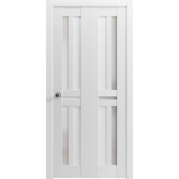 Sartodoors Sliding Closet Bi-fold Doors 64 x 80in, Veregio 7288 White Silk W/ Frosted Glass, Sturdy Tracks VEREGIO7288BF-WS-64 - main
